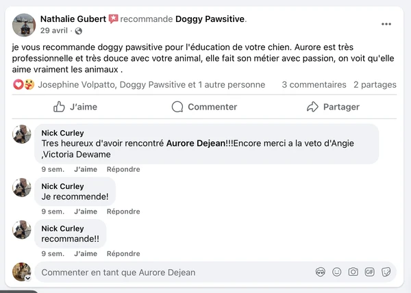 Témoignage client éducatrice canine bienveillante